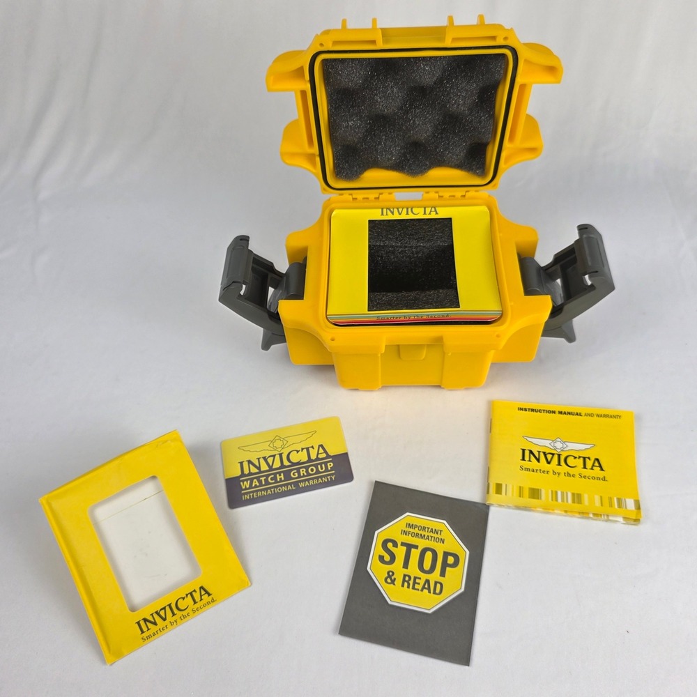 Invicta Watch Waterproof Impact Case Yellow Hard Shell Manual NO WATCH Geocache